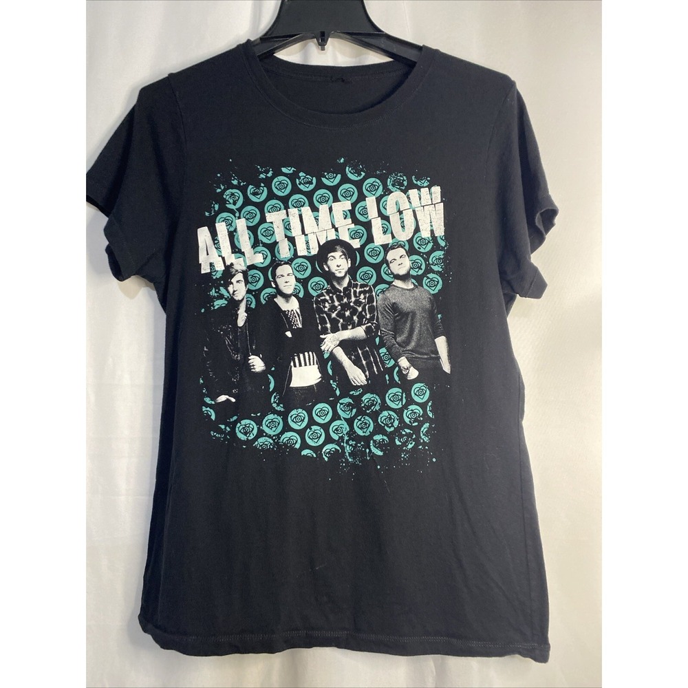 All Time Low Band T-Shirt Mens Medium Black Teal Graphic Tee Excellent Concert